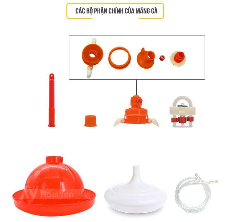 Máng nước cho gà tự động giá luôn rẻ, Giao hàng tận nơi 6 Các bộ phận chính của máng uống nước tự động