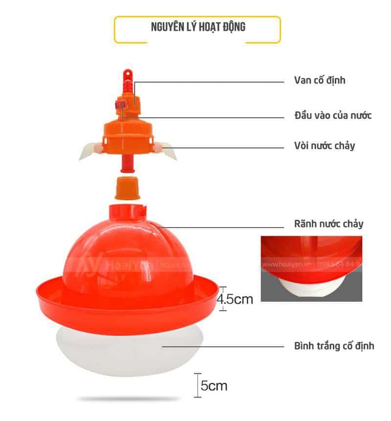 Máng nước cho gà tự động giá luôn rẻ, Giao hàng tận nơi 7 Nguyên lý hoạt động máng uống nước dạng chuông